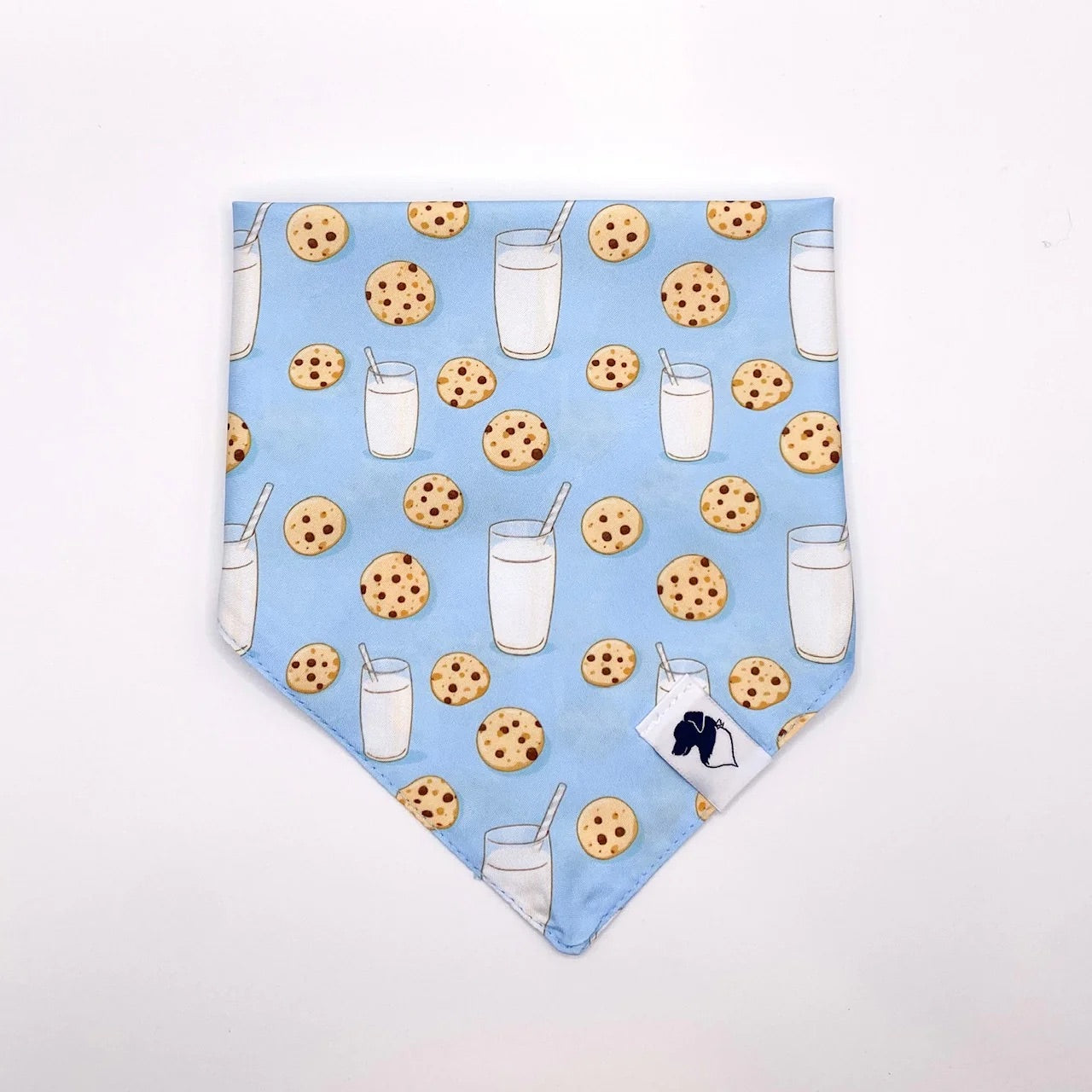 Milk and cookies pattern bandana for dogs from buckin good antler chews an Iowa small business