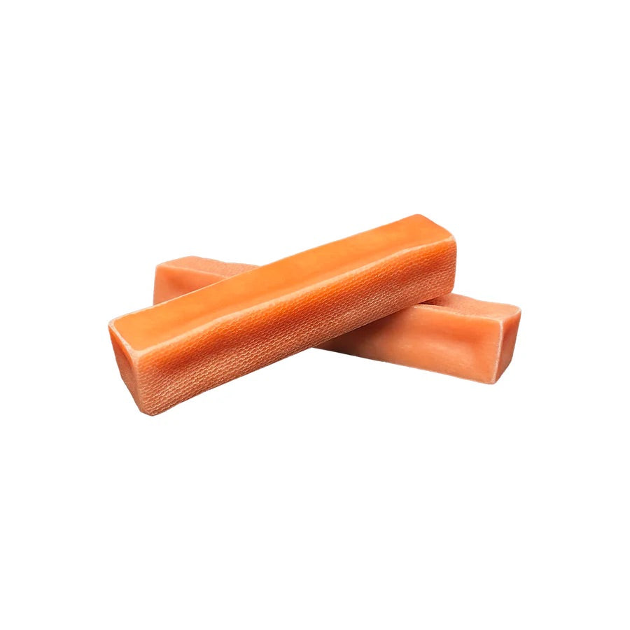 Pumpkin flavored yak cheese chew for dogs from buckin good antler chews an Iowa small business