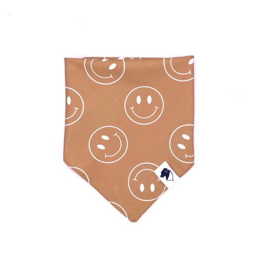 Smiley Face pattern bandana for dogs from buckin good antler chews an Iowa small business 