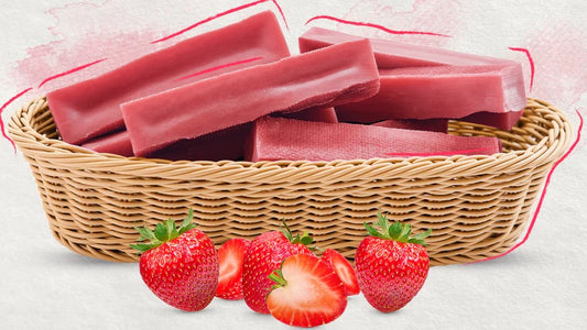 Strawberry Flavored yak cheese chews for dogs from buckin good antler chews an Iowa small business